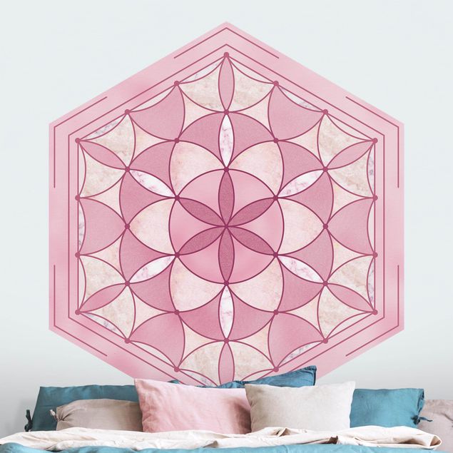 Tapisserie moderne Mandala hexagonal en rose