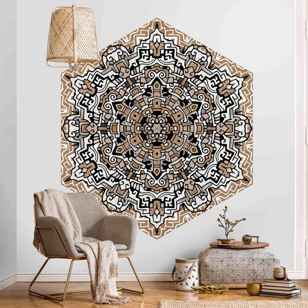 Tapisserie vintage Mandala hexagonal avec détails