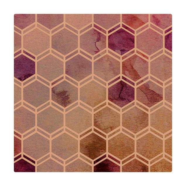 Tapis en liège - Hexagonal Dreams Watercolour In Berry - Carré 1:1