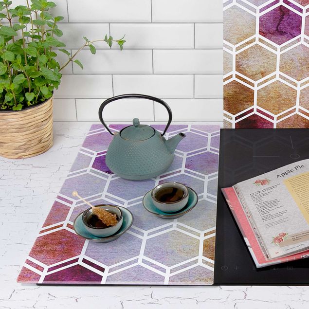 Cache plaques de cuisson - Hexagonal Dreams Watercolour In Berry