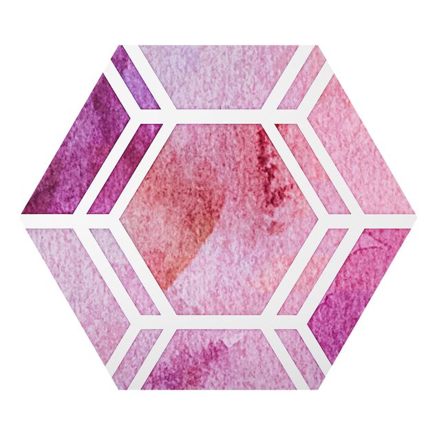 Tableaux Hexagonal Dreams Watercolour In Berry
