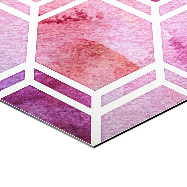 Hexagone en alu Dibond - Hexagonal Dreams Watercolour In Berry