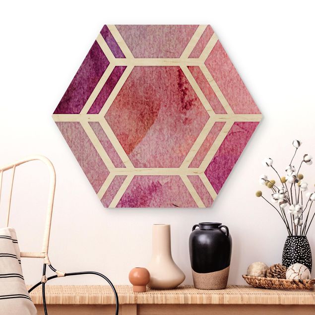 Déco murale cuisine Hexagonal Dreams Watercolour In Berry