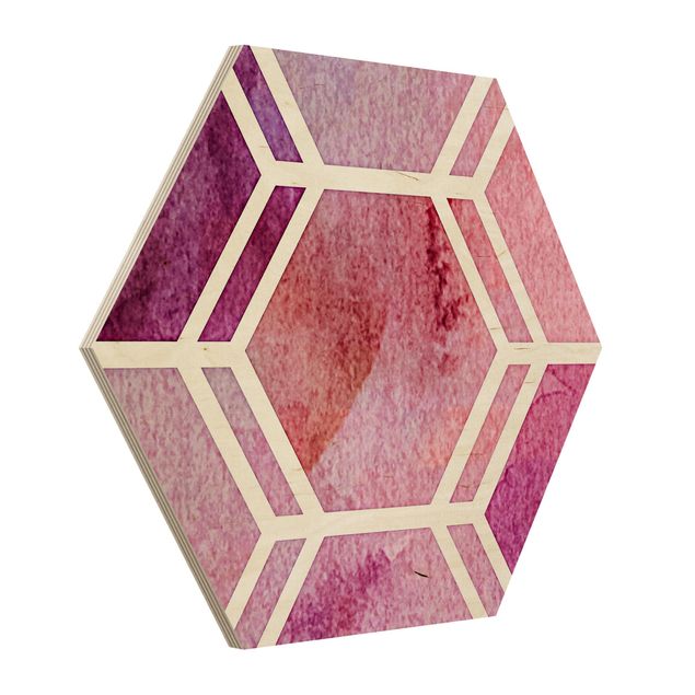 Tableau lilas Hexagonal Dreams Watercolour In Berry