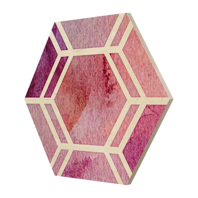Tableaux en bois Hexagonal Dreams Watercolour In Berry