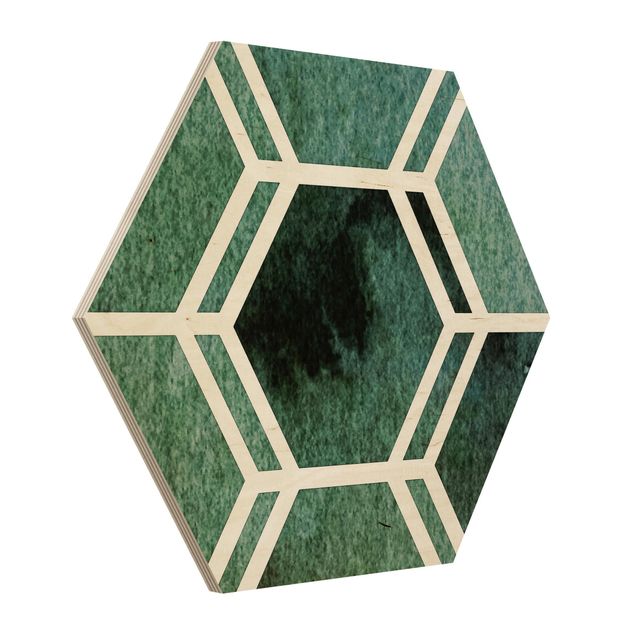 Tableaux verts Hexagonal Dreams Watercolour In Green