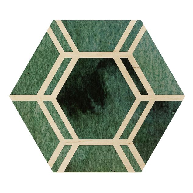 Tableaux Hexagonal Dreams Watercolour In Green