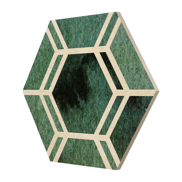 Tableaux bois Hexagonal Dreams Watercolour In Green