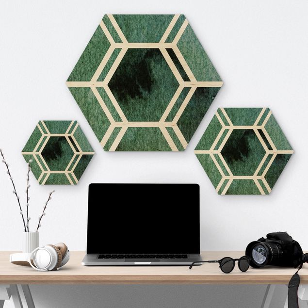 Hexagone en bois - Hexagonal Dreams Watercolour In Green