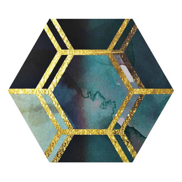 Tableaux muraux Rêves hexagonaux Aquarelle avec or