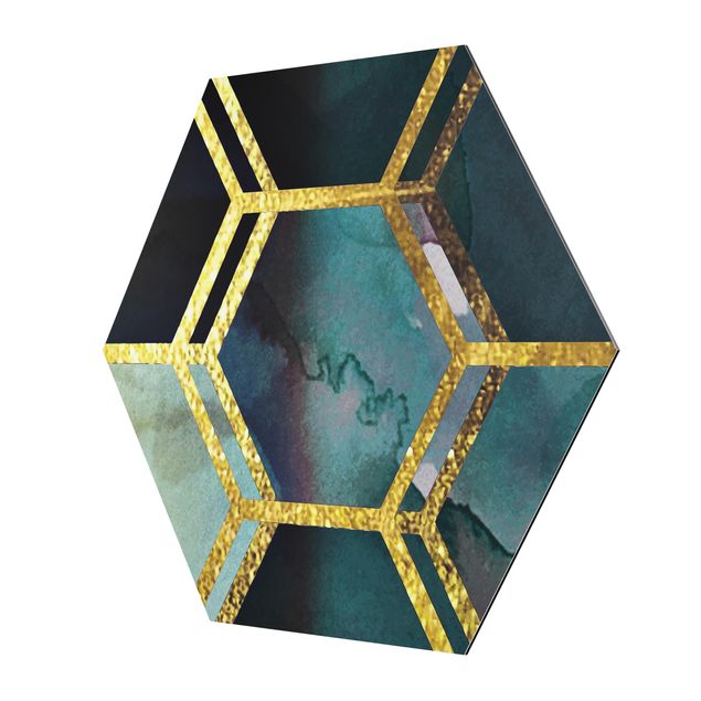 Impression dibond Rêves hexagonaux Aquarelle avec or