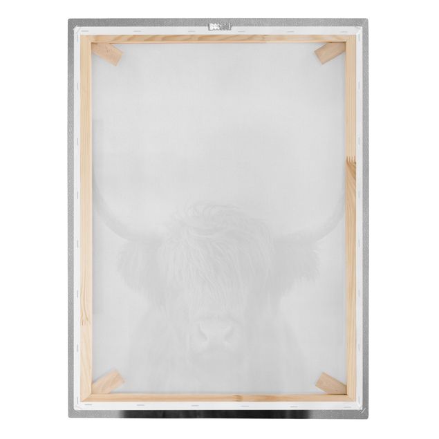 Impressions sur toile Vache Highland Harry Noir et Blanc