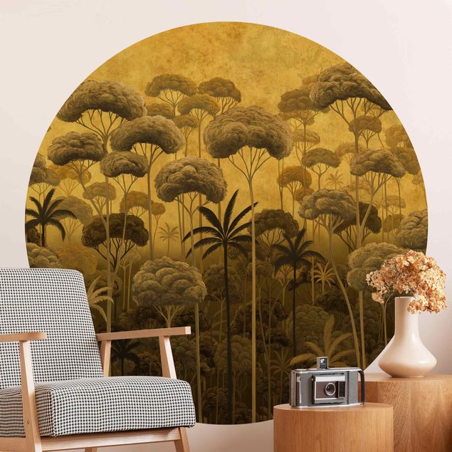 tapisserie panoramique Grands arbres dans la jungle en tons dorés