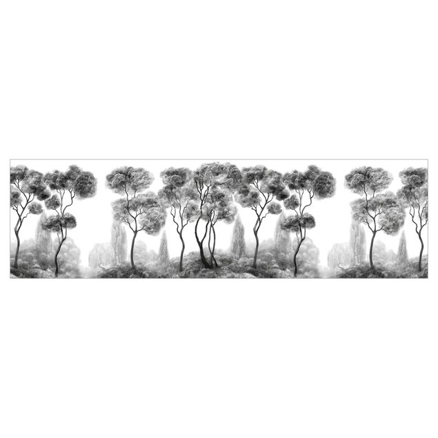 Revêtement cuisine - Grands arbres en noir et blanc