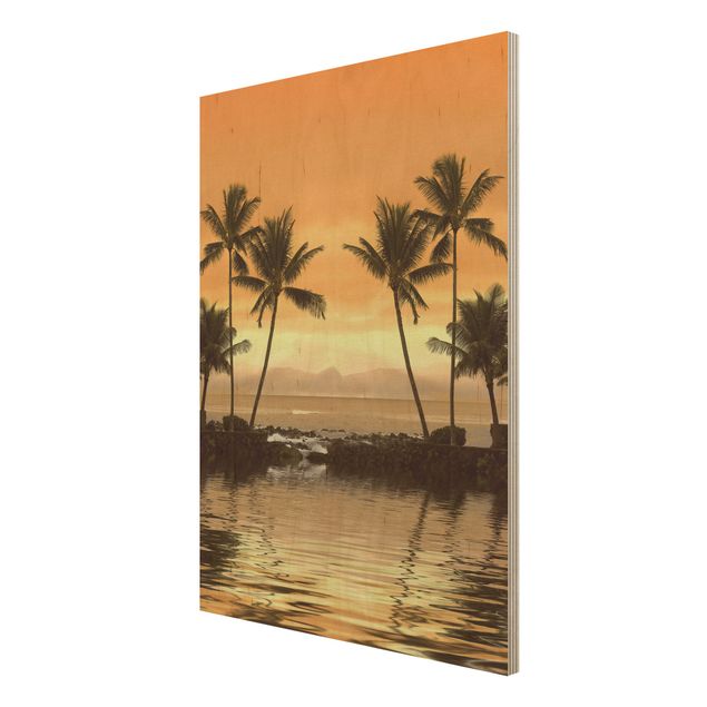 Tableaux en bois avec paysage Coucher de soleil des Caraïbes I