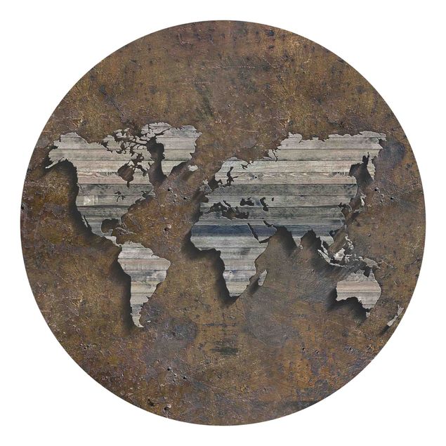 Papier peint industriel Carte du monde avec grille en bois