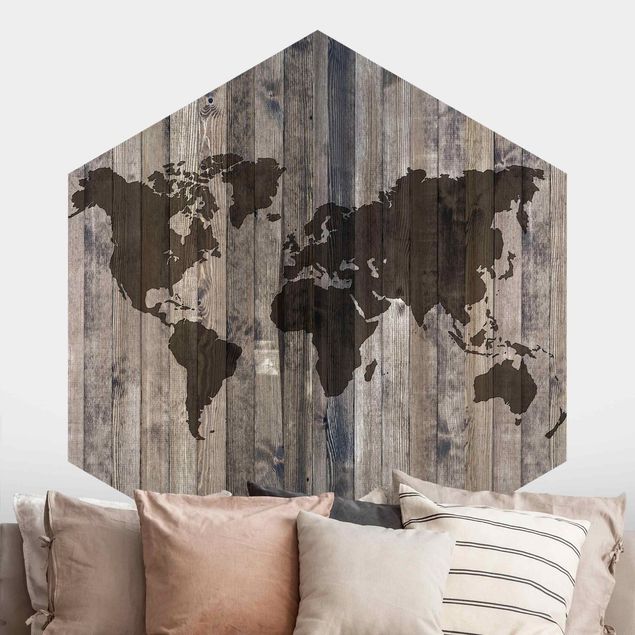 Décorations cuisine Carte du monde en bois