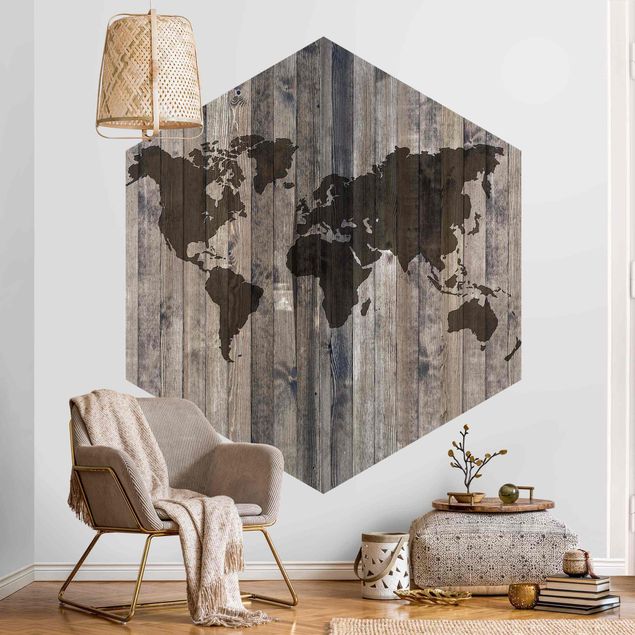 Papier peint carte du monde Carte du monde en bois