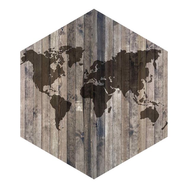 Papier peint panoramique Carte du monde en bois