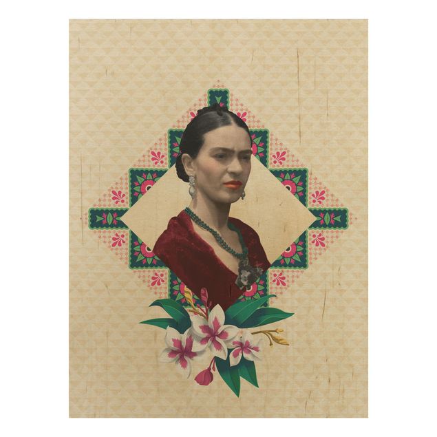 Tableaux en bois avec fleurs Frida Kahlo - Fleurs et géométrie