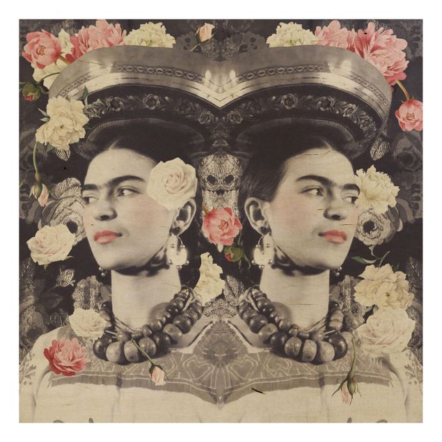 Tableaux en bois avec fleurs Frida Kahlo - Flood de fleurs
