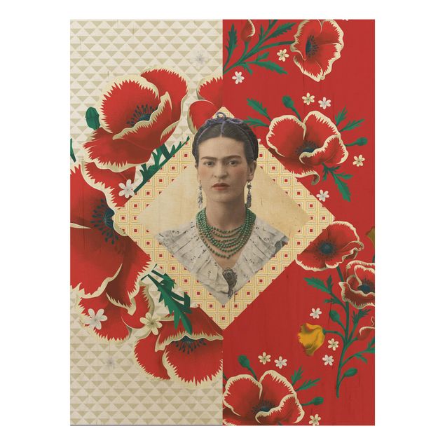Tableaux en bois avec fleurs Frida Kahlo - Coquelicots