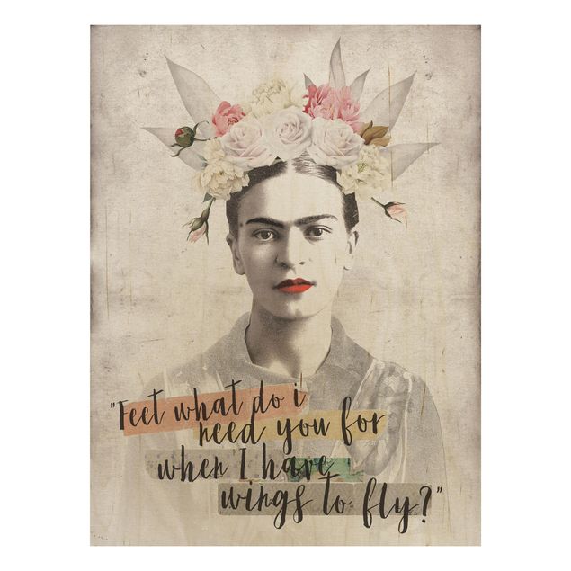 Tableaux en bois avec fleurs Frida Kahlo - Citation