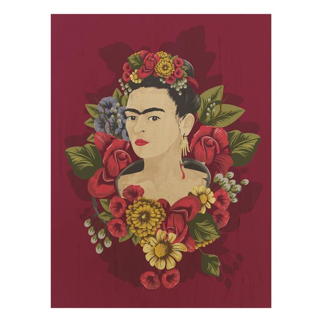 Tableaux en bois avec fleurs Frida Kahlo - Roses