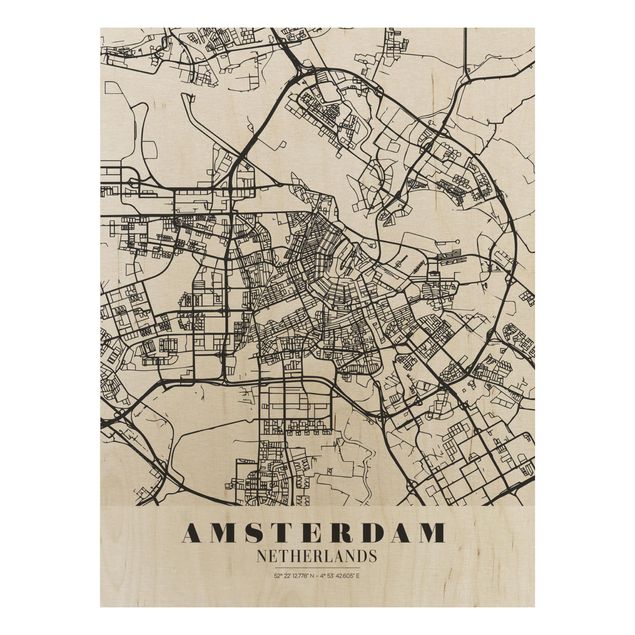 Tableaux en bois avec citations Plan de ville d'Amsterdam - Classique