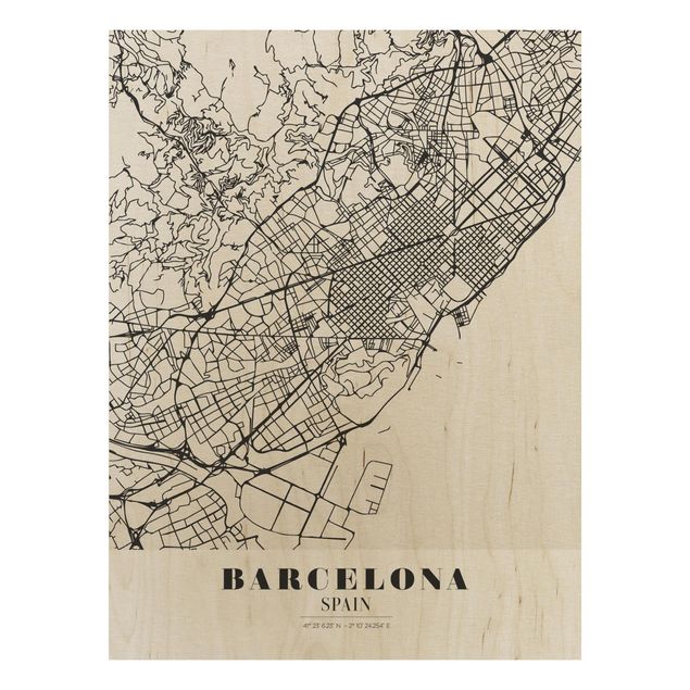 Tableaux en bois avec citations Plan de ville de Barcelone - Classique