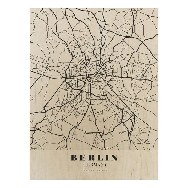 Tableaux en bois avec citations Plan de ville de Berlin - Classique