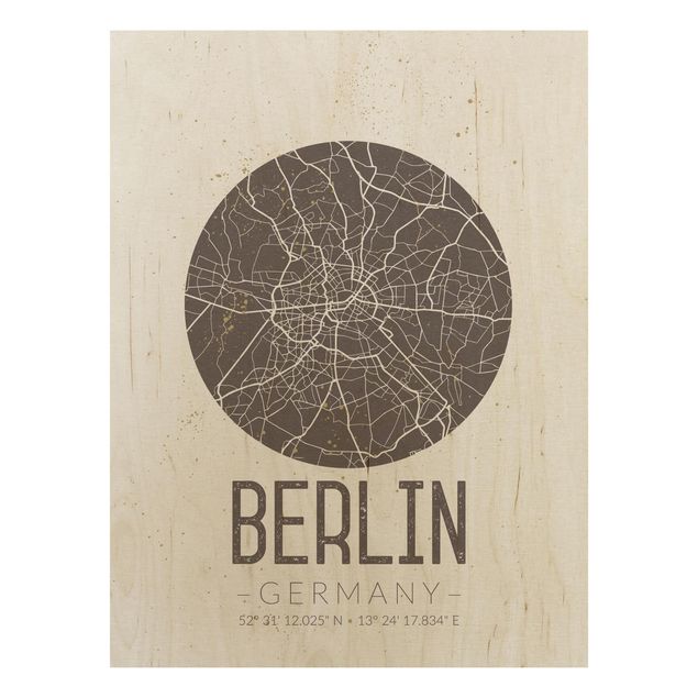 Tableaux en bois avec citations Plan de Ville de Berlin - Rétro