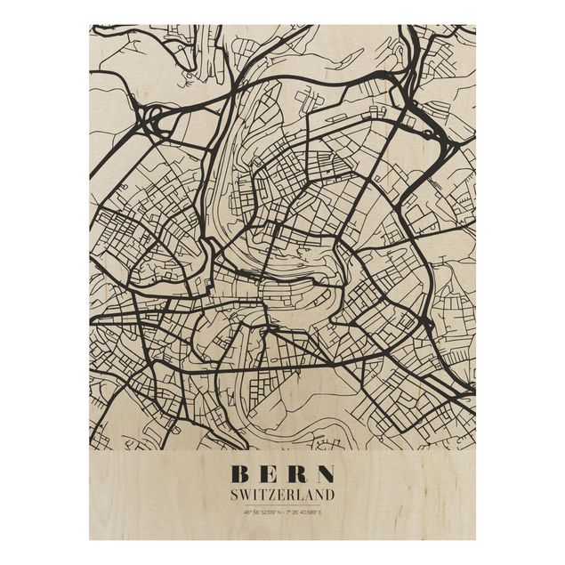 Tableaux en bois avec citations Plan de ville de Berne - Classique