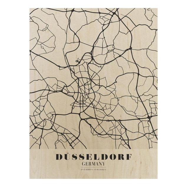 Tableaux en bois avec citations Plan de ville de Dusseldorf - Classique