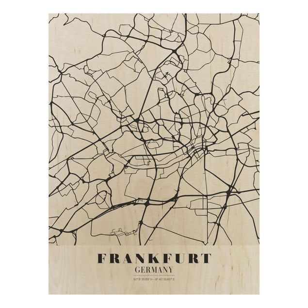 Tableaux en bois avec citations Plan de ville de Francfort - Classique