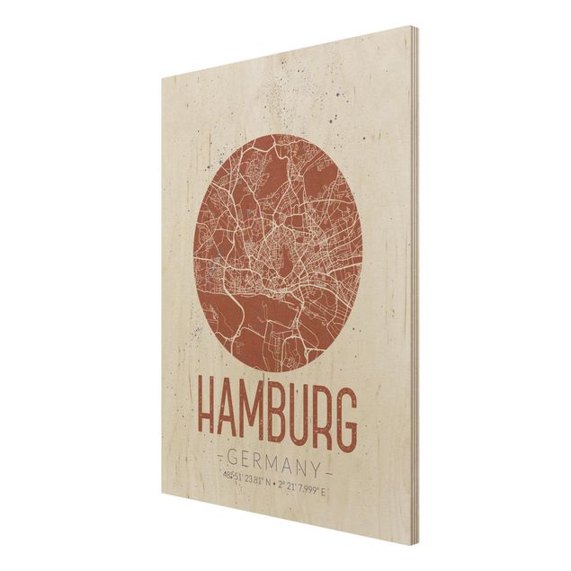 Tableaux Plan de ville de Hambourg - Rétro