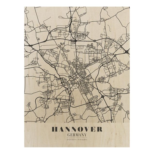 Tableaux en bois avec citations Plan de ville de Hanovre - Classique