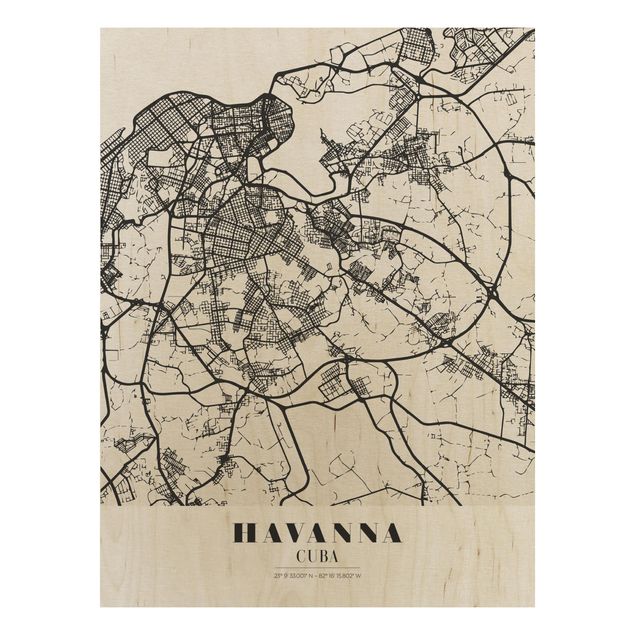 Tableaux en bois avec citations Plan de ville La Havane - Classique