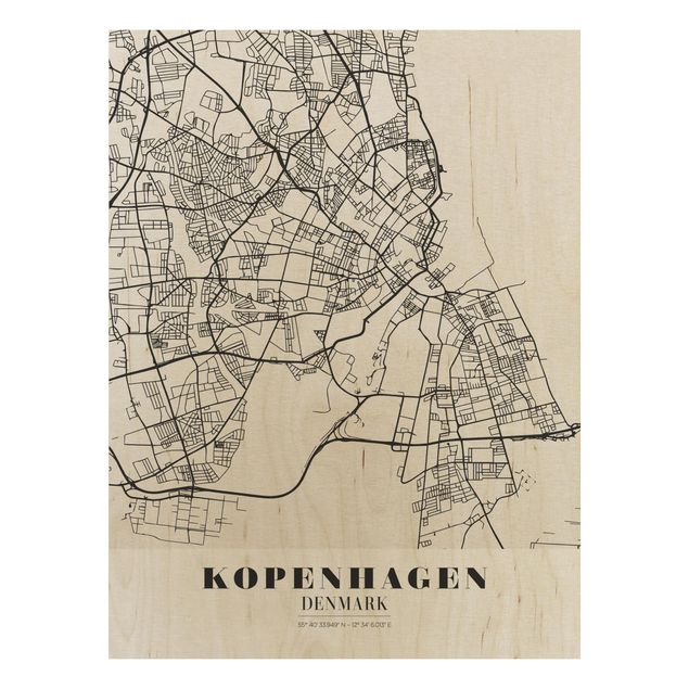 Tableaux en bois avec citations Plan de ville de Copenhague - Classique
