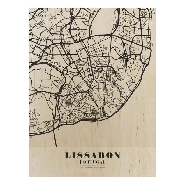 Tableaux en bois avec citations Carte de la ville de Lisbonne - Classique