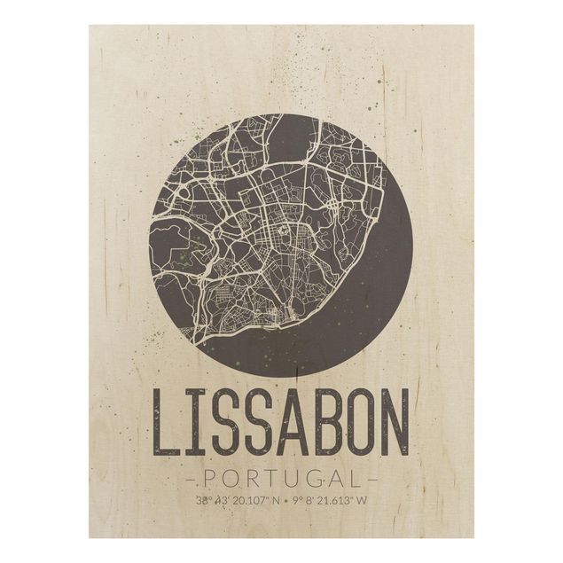 Tableaux en bois avec citations Plan de ville de Lisbonne - Rétro