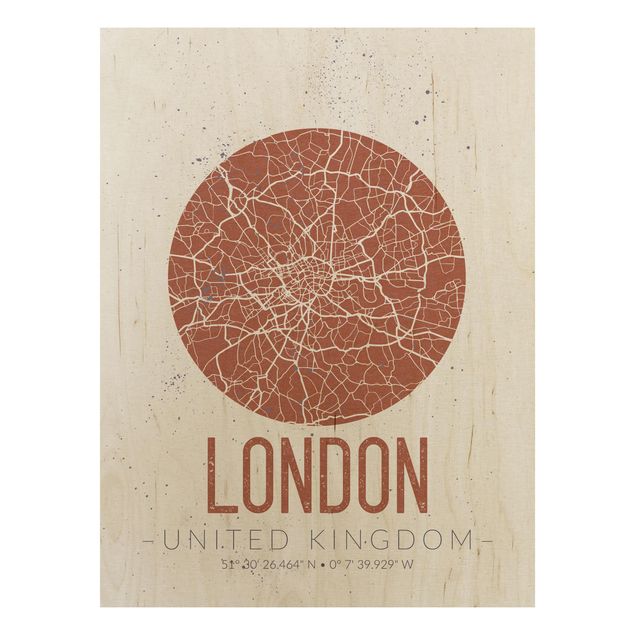 Tableaux en bois avec citations Plan de Ville Londres - Rétro