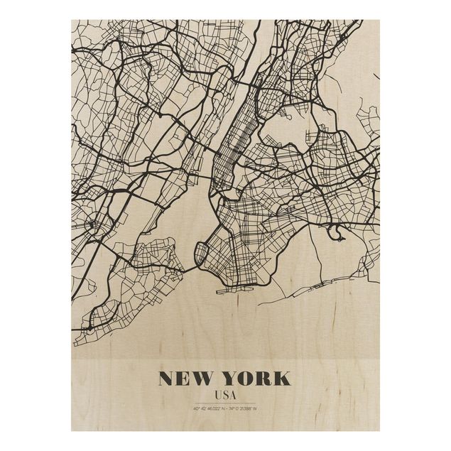 Tableaux en bois avec citations Plan de la ville de New York - Classique