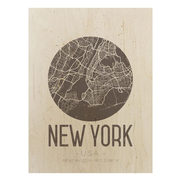 Tableaux en bois avec citations Plan de la ville de New York - Rétro