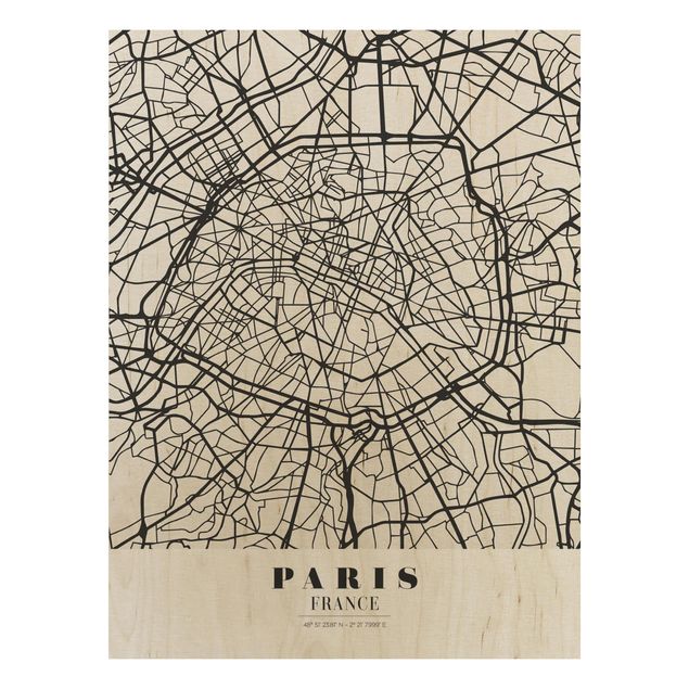 Tableaux en bois avec citations Plan de ville de Paris - Classique
