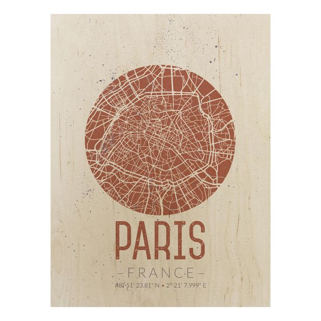 Tableaux en bois avec citations Plan de ville de Paris - Rétro