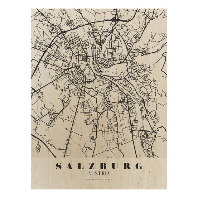 Tableaux en bois avec citations Plan de ville de Salzbourg - Classique