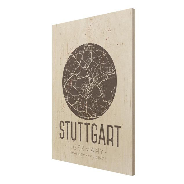 Tableaux muraux Plan de ville de Stuttgart - Rétro