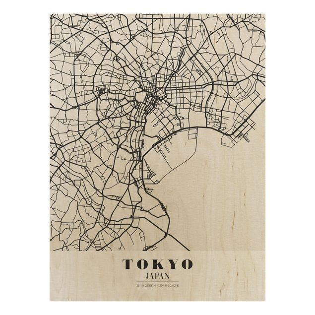 Tableaux en bois avec citations Plan de ville de Tokyo - Classique