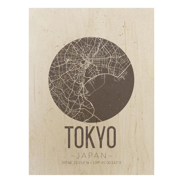 Tableaux en bois avec citations Plan de ville de Tokyo - Rétro